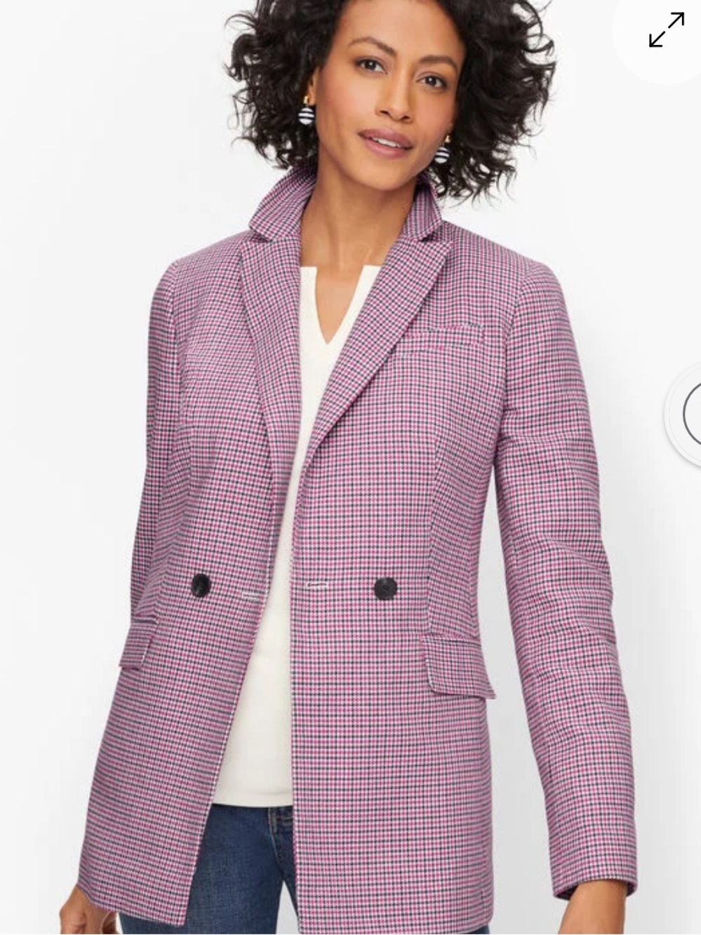 Talbots Cotton Houndstooth Single Button Blazer Red Gray Sz 10